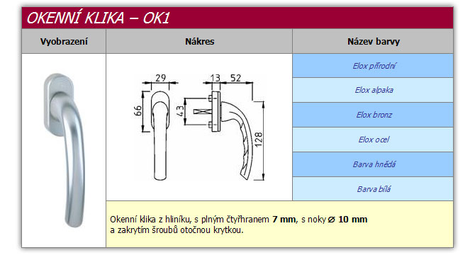 Okenní klika OK1