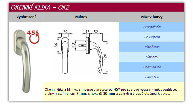 Okenní klika OK2